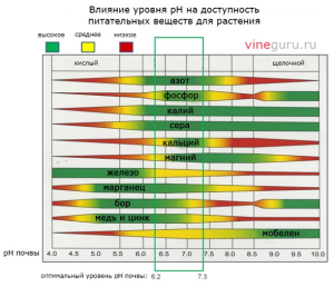 Схема влияния уровня Ph на доступность питательных веществ для растений